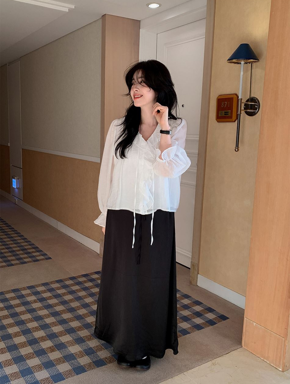 溫柔系荷葉邊V領襯衫,KOREA,355968,溫柔系荷葉邊V領襯衫,周新品優惠,NEWARRIVAL