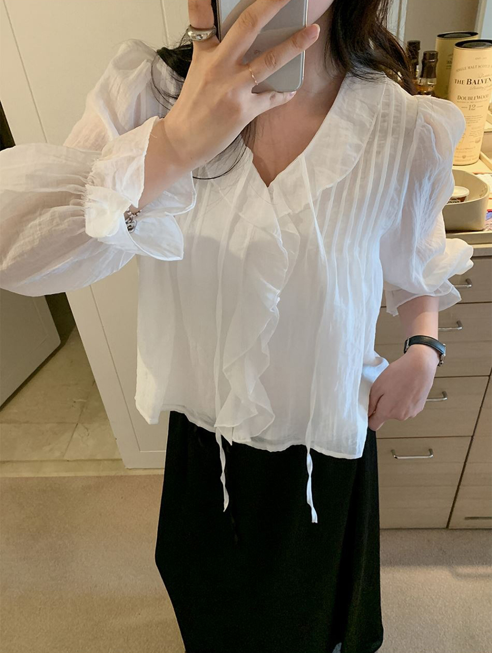 溫柔系荷葉邊V領襯衫,KOREA,355968,溫柔系荷葉邊V領襯衫,周新品優惠,NEWARRIVAL