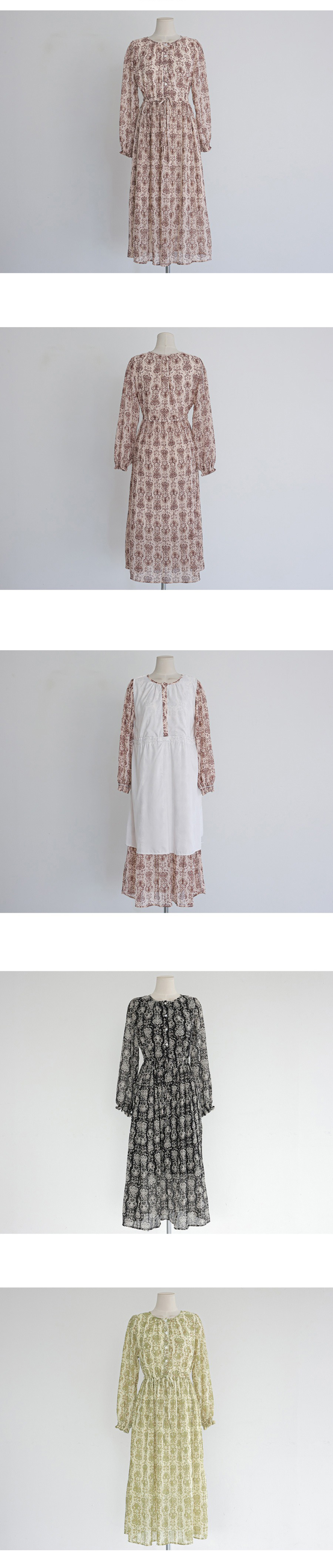 優雅復古印花圓領洋裝,KOREA,355129,優雅復古印花圓領洋裝,領500,999免運