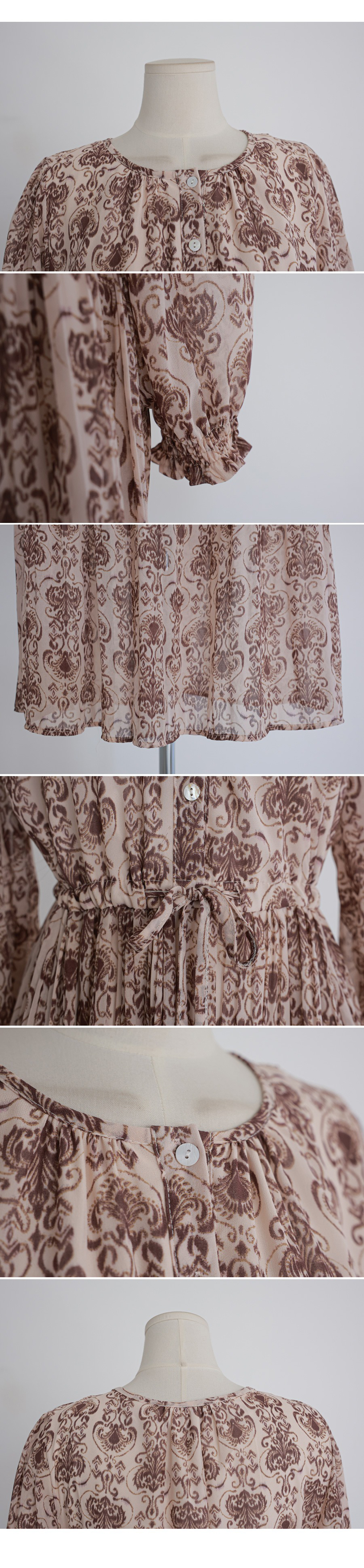 優雅復古印花圓領洋裝,KOREA,355129,優雅復古印花圓領洋裝,領500,999免運