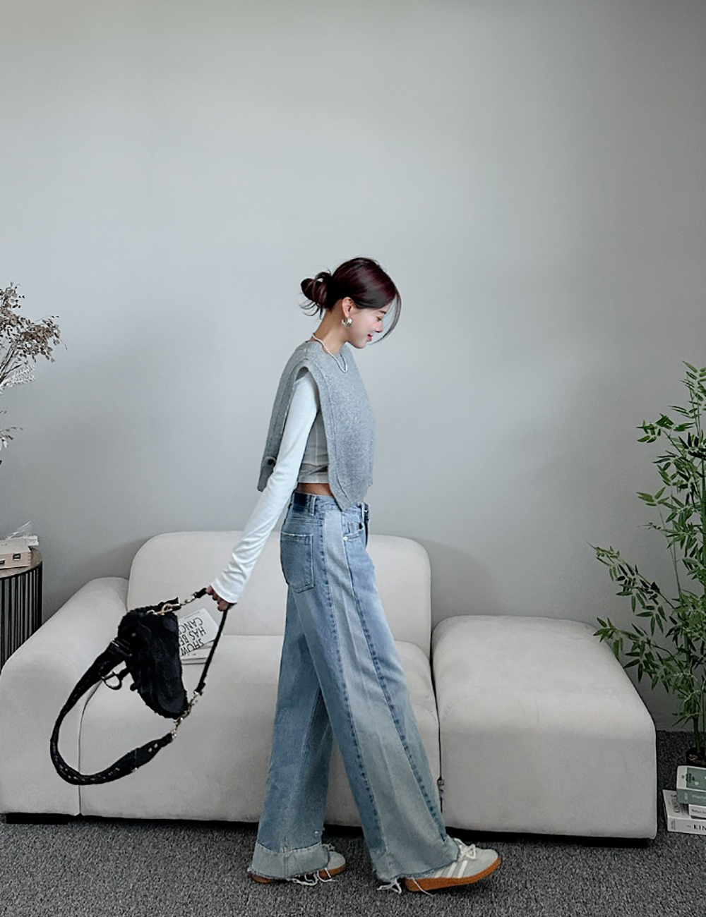 撞色拼接抽鬚牛仔褲,KOREA,355286,撞色拼接抽鬚牛仔褲,領500,999免運