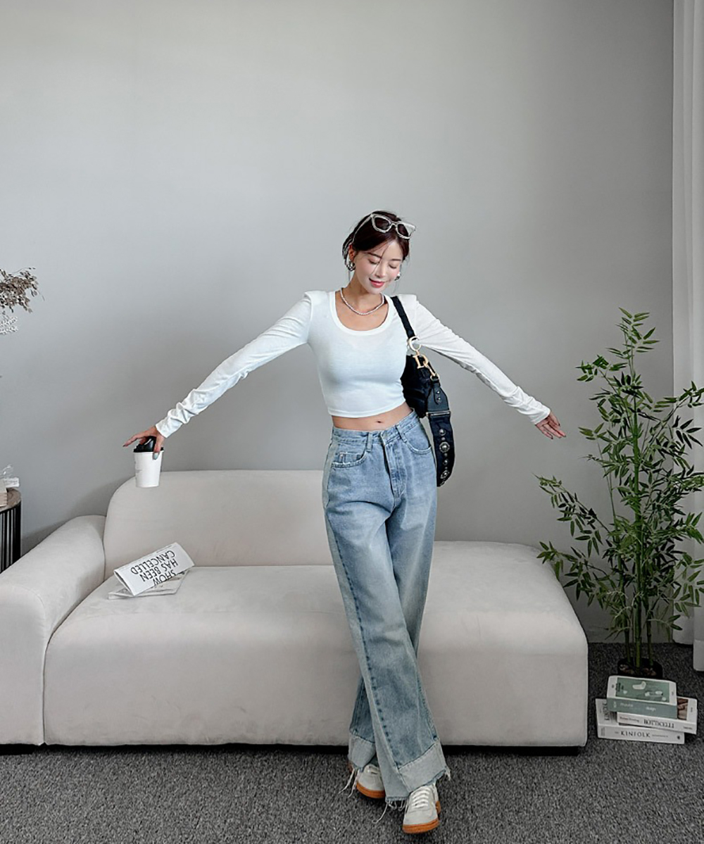 撞色拼接抽鬚牛仔褲,KOREA,355286,撞色拼接抽鬚牛仔褲,領500,999免運