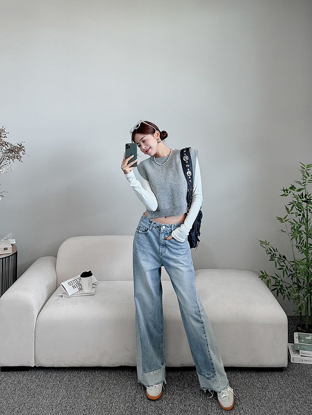 撞色拼接抽鬚牛仔褲,KOREA,355286,撞色拼接抽鬚牛仔褲,領500,999免運