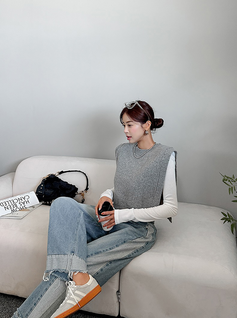 撞色拼接抽鬚牛仔褲,KOREA,355286,撞色拼接抽鬚牛仔褲,領500,999免運