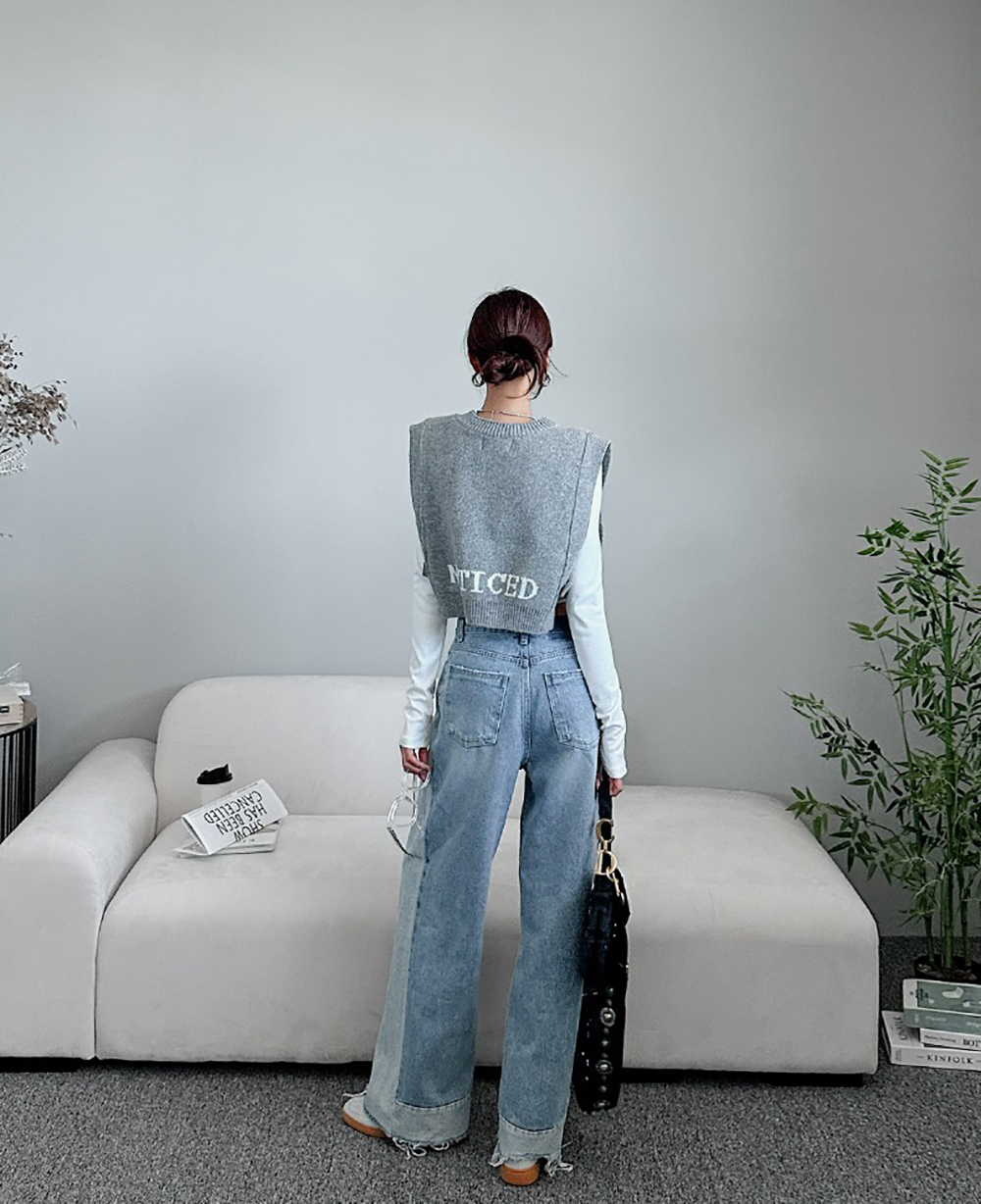 撞色拼接抽鬚牛仔褲,KOREA,355286,撞色拼接抽鬚牛仔褲,領500,999免運