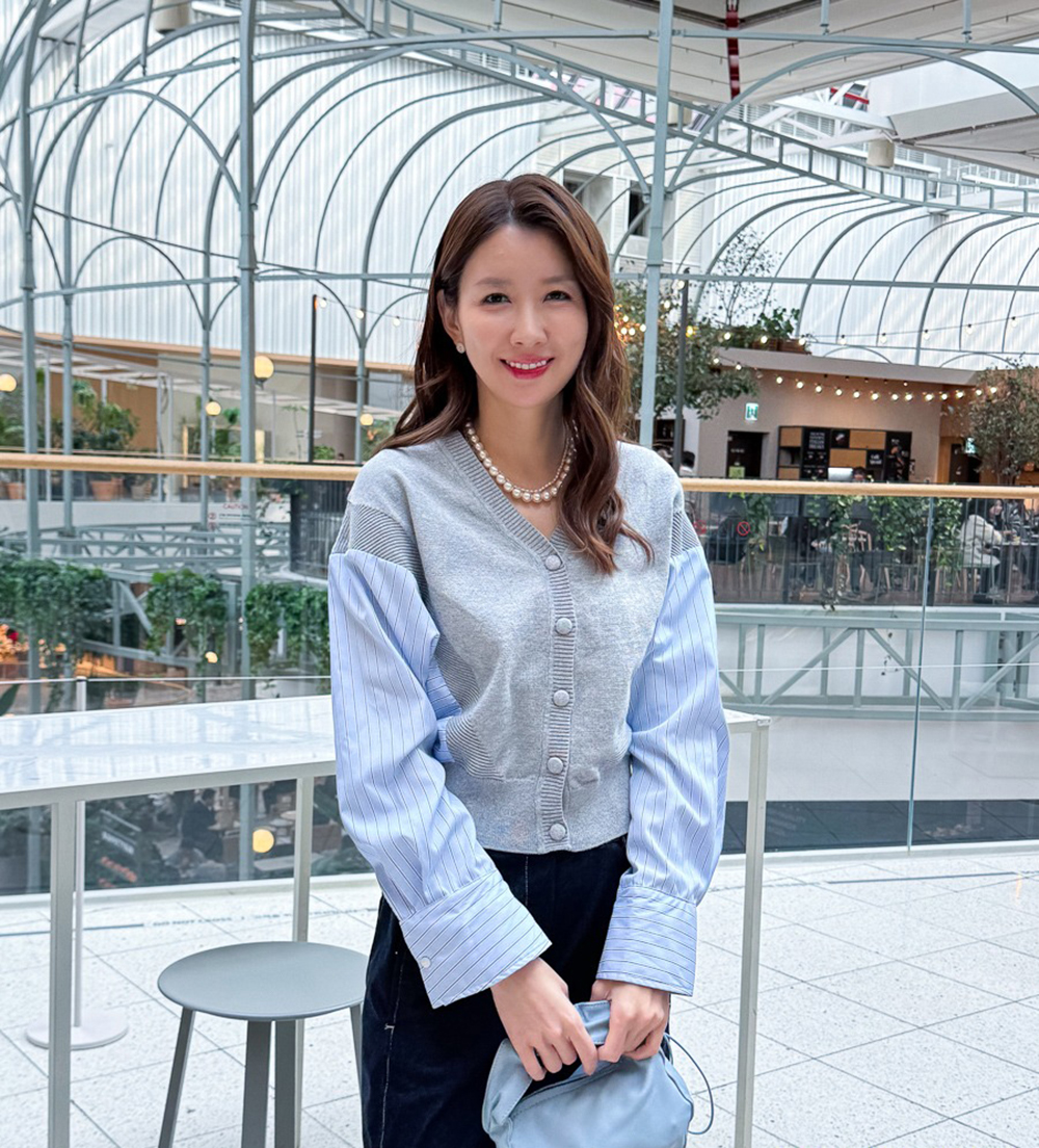 針織拼接設計開襟上衣,KOREA,355319,針織拼接設計開襟上衣,領500,999免運