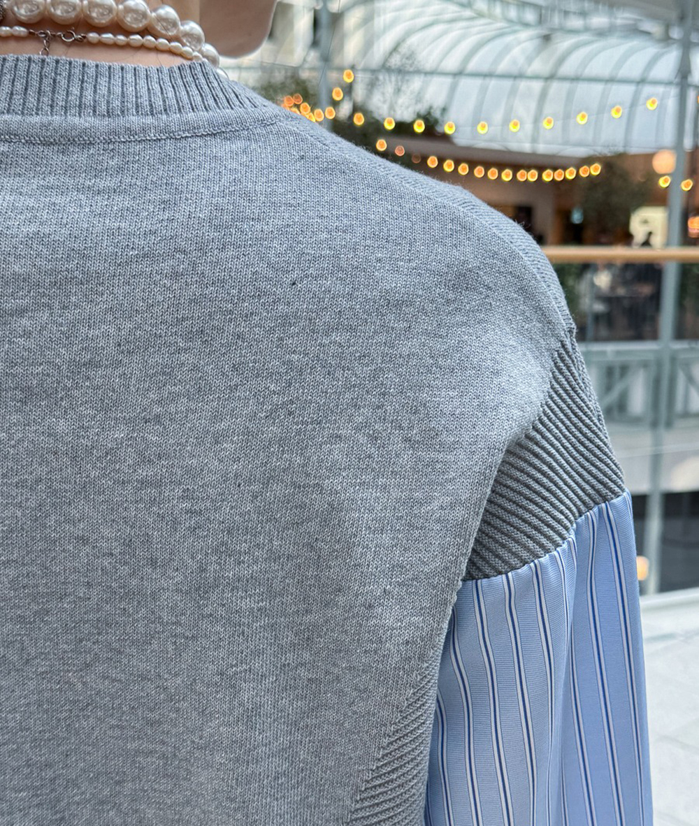 針織拼接設計開襟上衣,KOREA,355319,針織拼接設計開襟上衣,領500,999免運