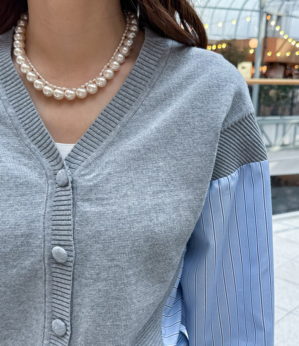 針織拼接設計開襟上衣,KOREA,355319,針織拼接設計開襟上衣,領500,999免運