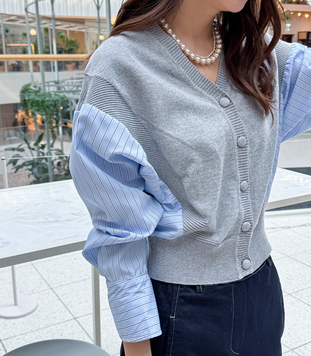 針織拼接設計開襟上衣,KOREA,355319,針織拼接設計開襟上衣,領500,999免運