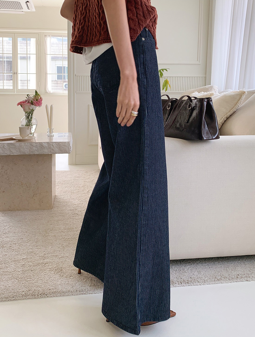 質感細條紋直筒牛仔褲,KOREA,355337,質感細條紋直筒牛仔褲,領500,999免運