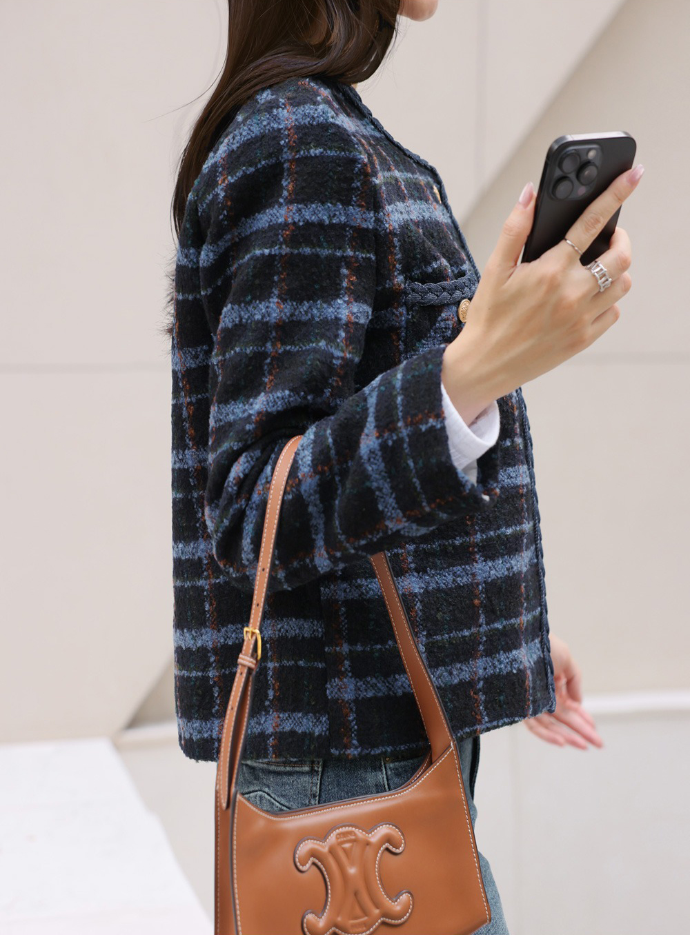 格紋撞色粗花呢外套,KOREA,355458,格紋撞色粗花呢外套,領500,999免運