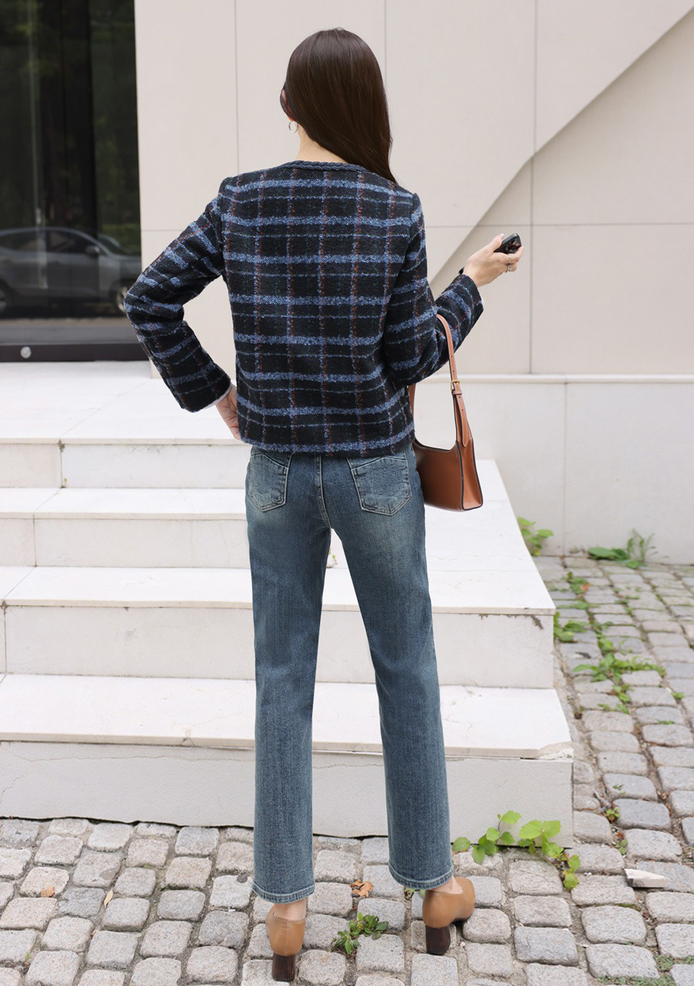 格紋撞色粗花呢外套,KOREA,355458,格紋撞色粗花呢外套,領500,999免運