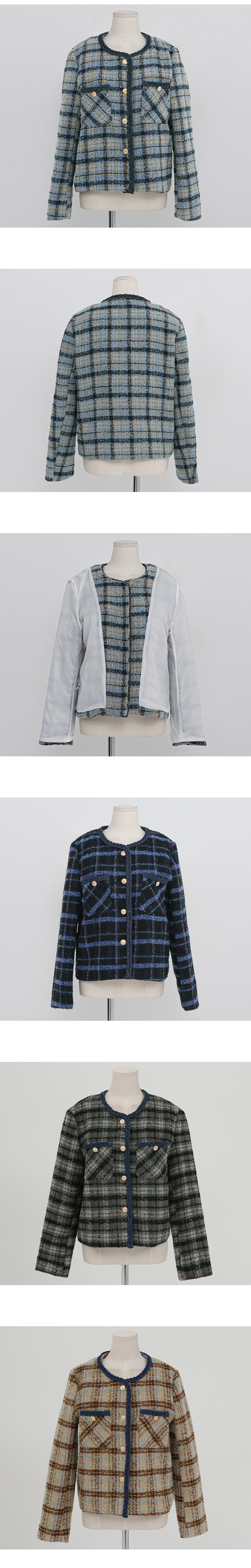 格紋撞色粗花呢外套,KOREA,355458,格紋撞色粗花呢外套,領500,999免運