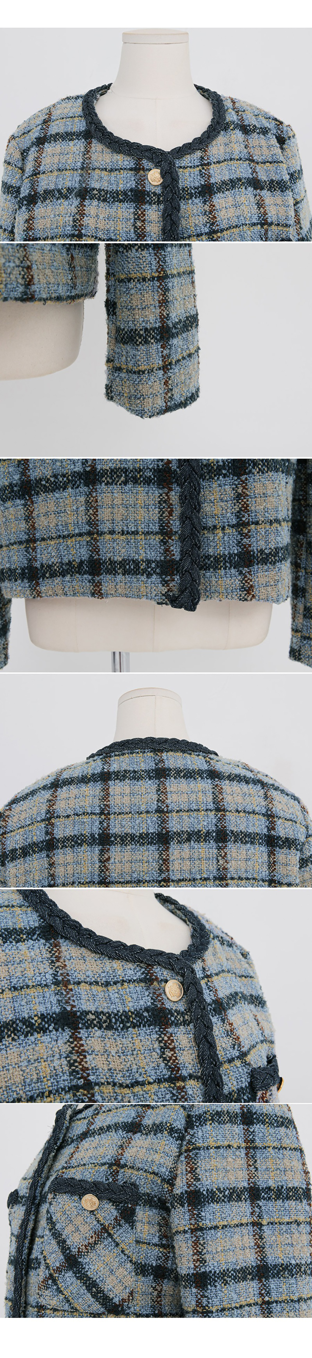 格紋撞色粗花呢外套,KOREA,355458,格紋撞色粗花呢外套,領500,999免運