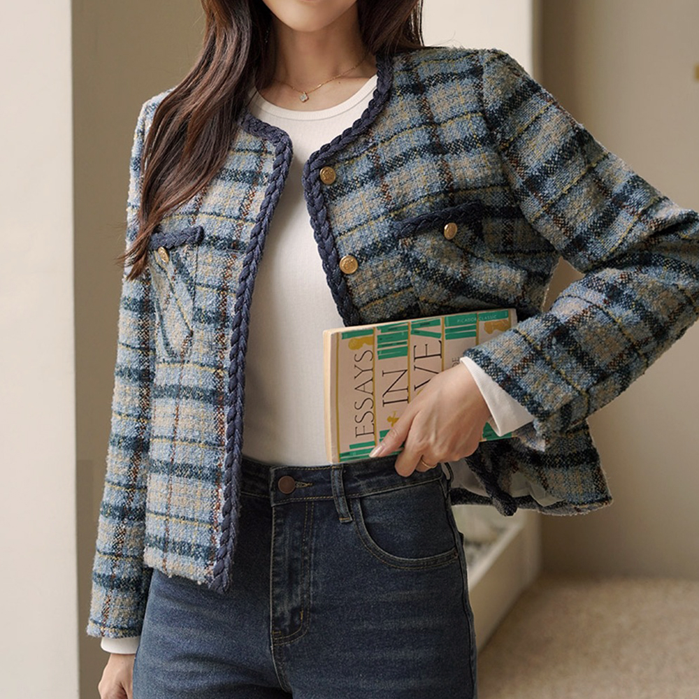 格紋撞色粗花呢外套