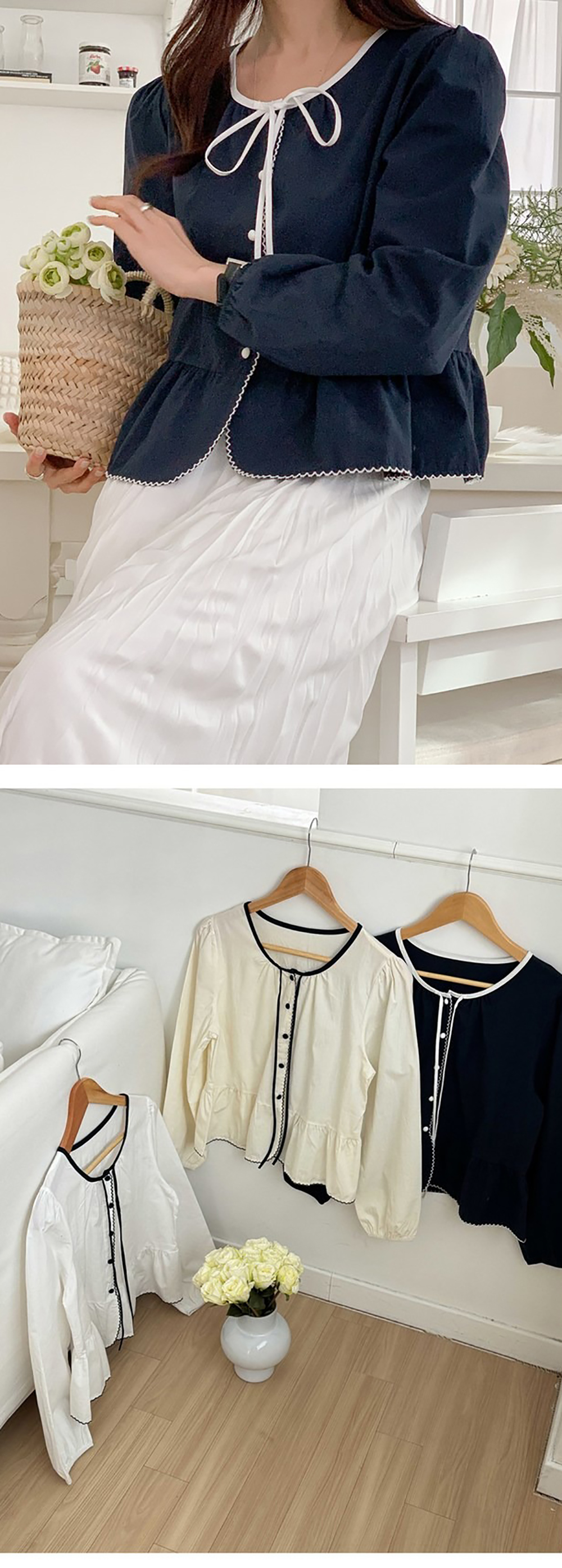 蝴蝶結綁帶泡泡袖襯衫,KOREA,355649,蝴蝶結綁帶泡泡袖襯衫,領500,999免運