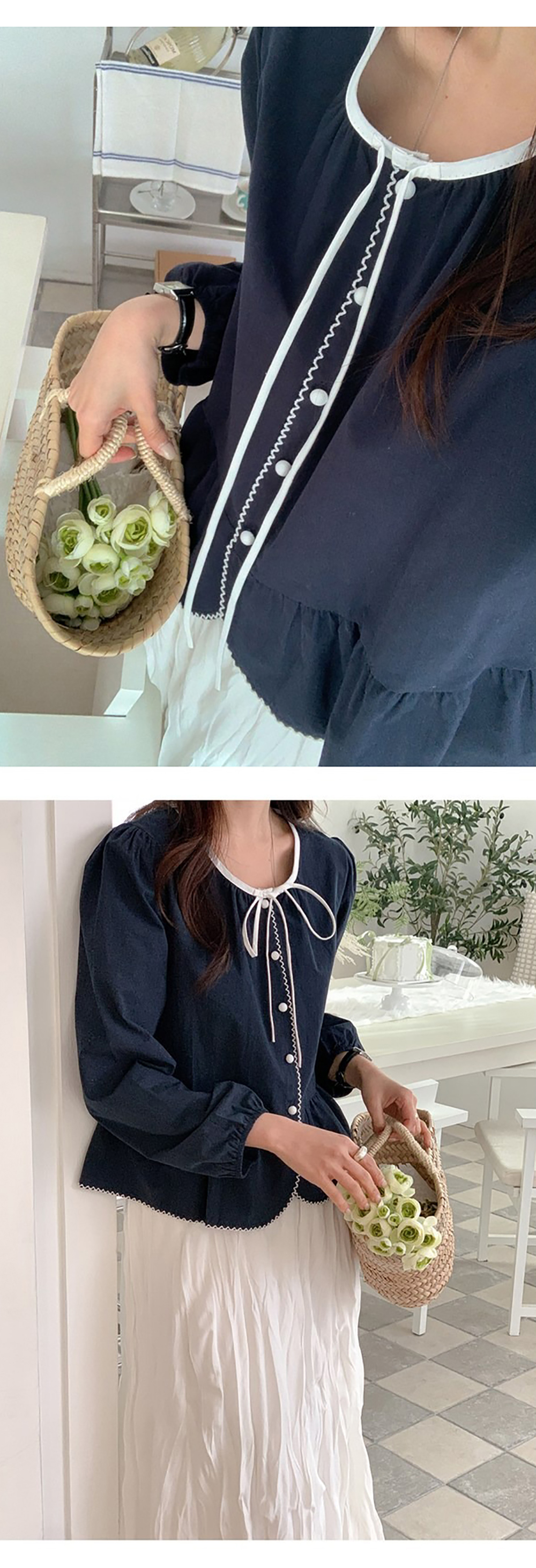 蝴蝶結綁帶泡泡袖襯衫,KOREA,355649,蝴蝶結綁帶泡泡袖襯衫,領500,999免運