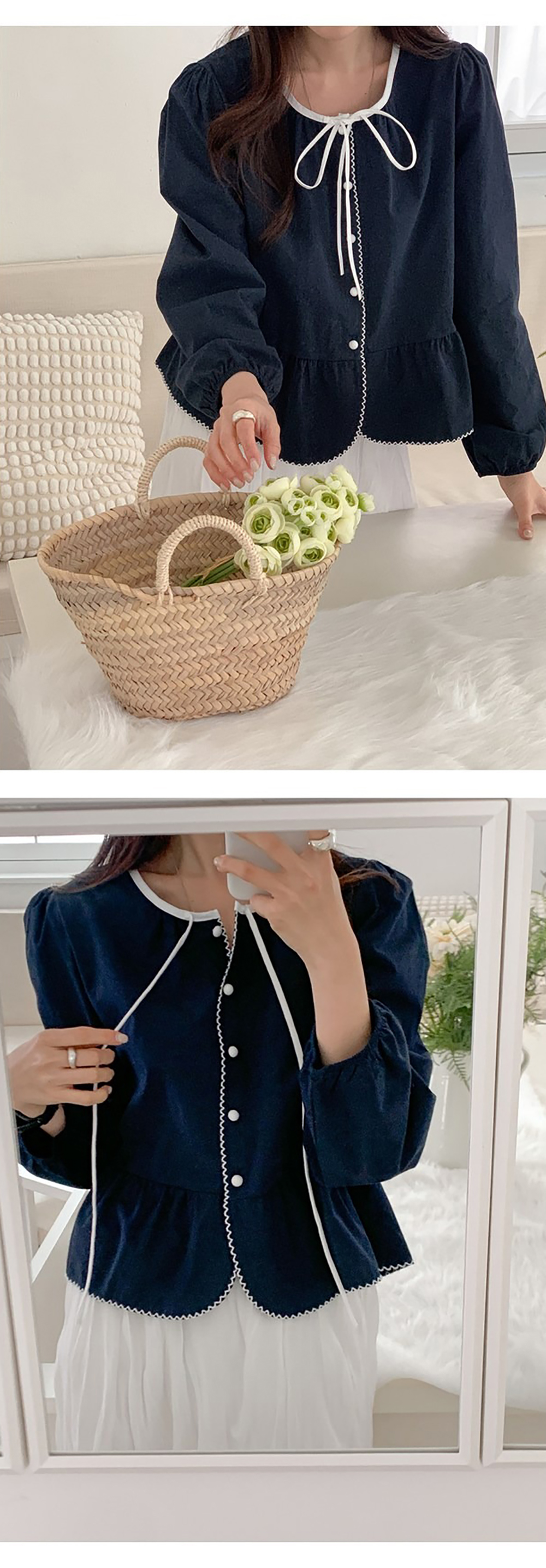 蝴蝶結綁帶泡泡袖襯衫,KOREA,355649,蝴蝶結綁帶泡泡袖襯衫,領500,999免運