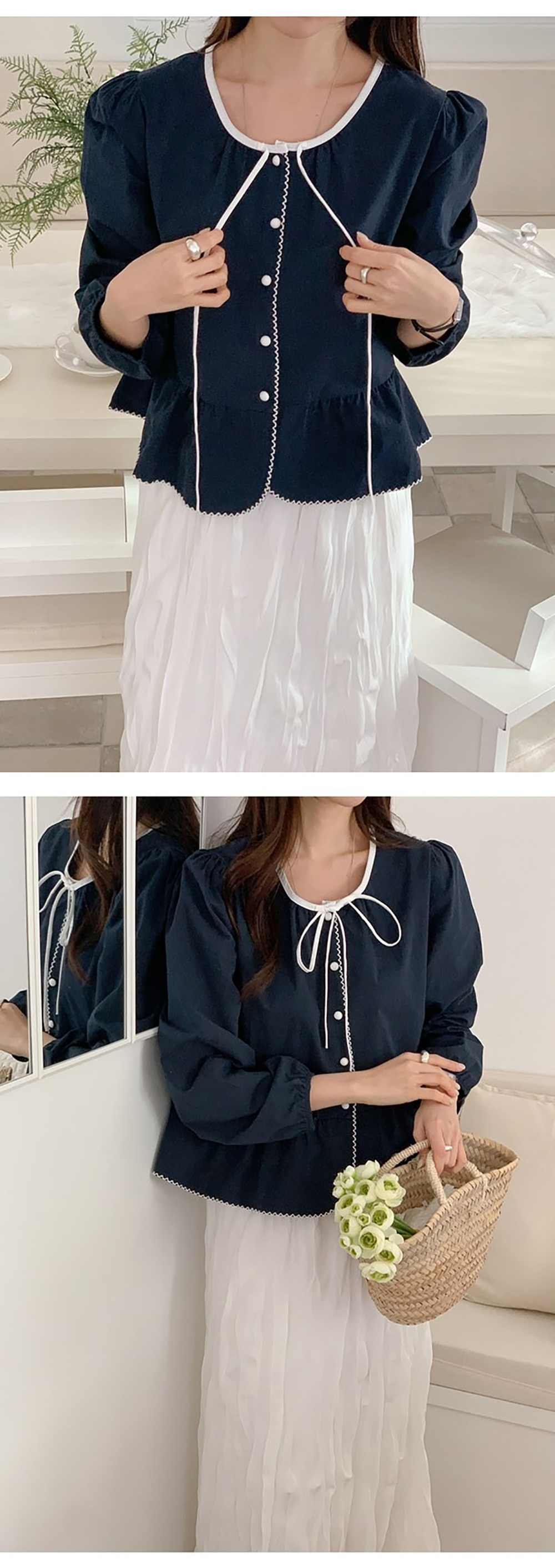 蝴蝶結綁帶泡泡袖襯衫,KOREA,355649,蝴蝶結綁帶泡泡袖襯衫,領500,999免運