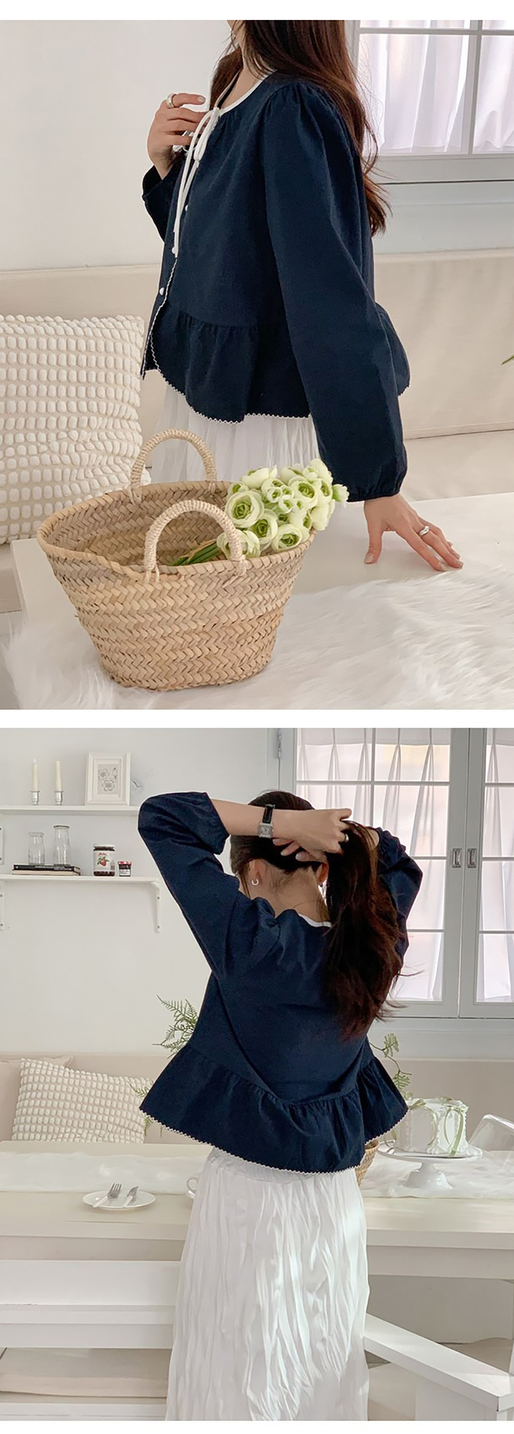 蝴蝶結綁帶泡泡袖襯衫,KOREA,355649,蝴蝶結綁帶泡泡袖襯衫,領500,999免運