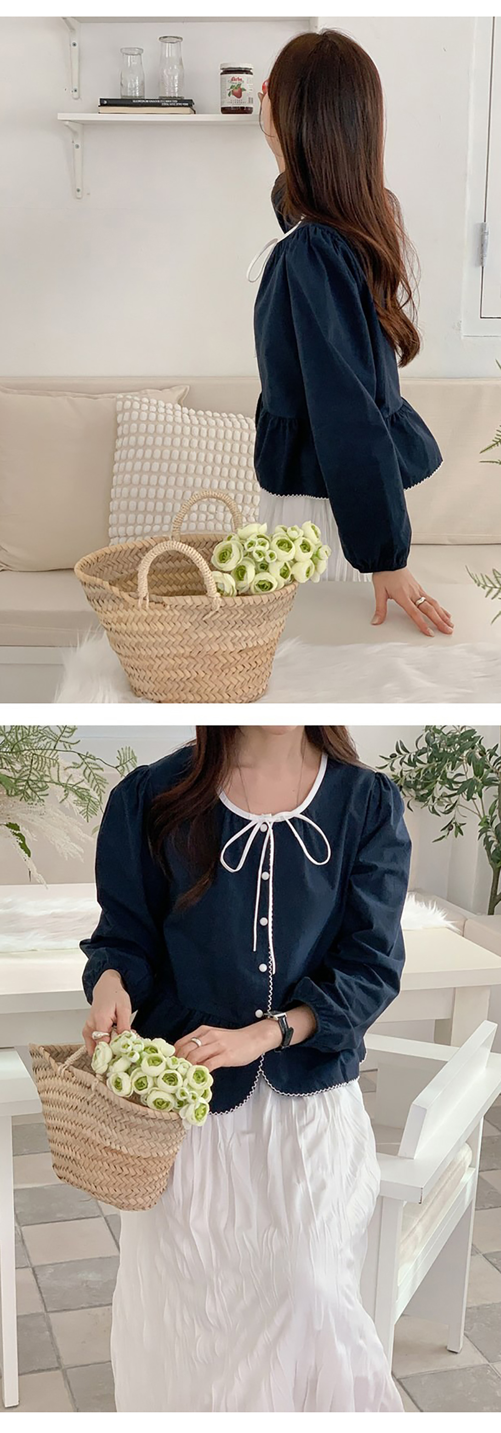 蝴蝶結綁帶泡泡袖襯衫,KOREA,355649,蝴蝶結綁帶泡泡袖襯衫,領500,999免運