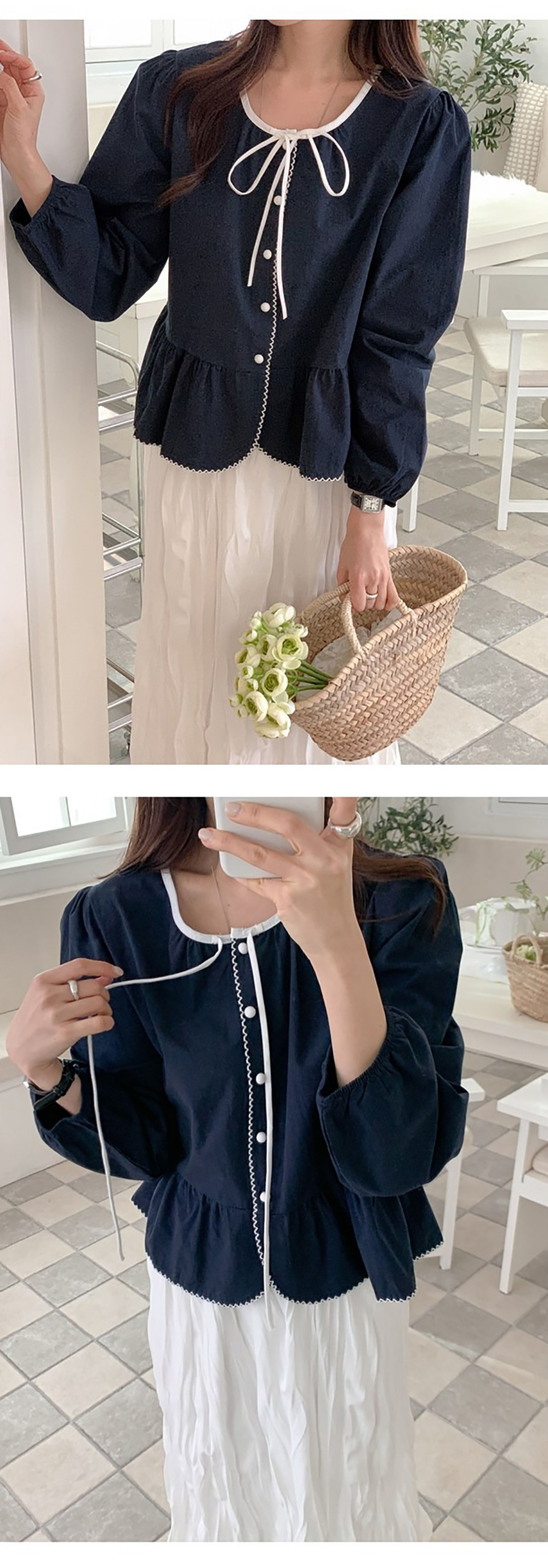 蝴蝶結綁帶泡泡袖襯衫,KOREA,355649,蝴蝶結綁帶泡泡袖襯衫,領500,999免運