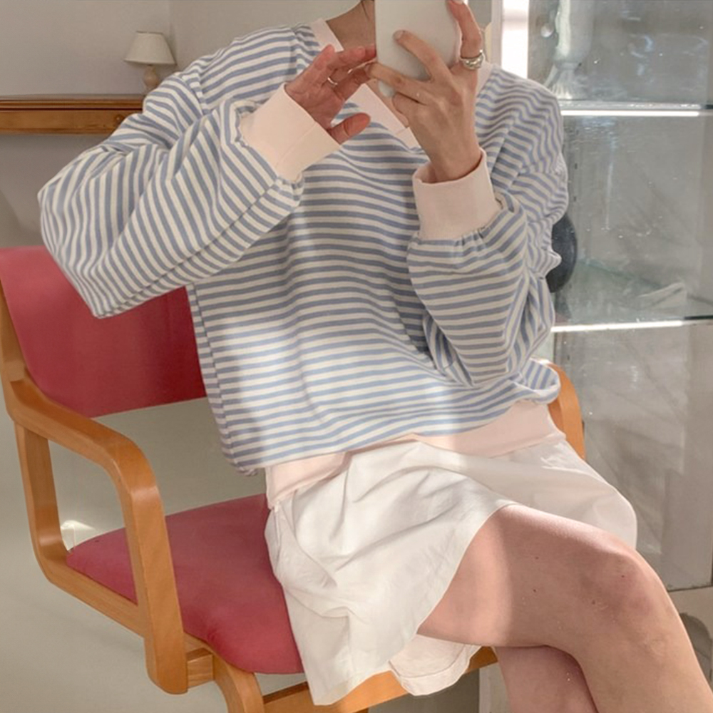 小清新條紋V領上衣