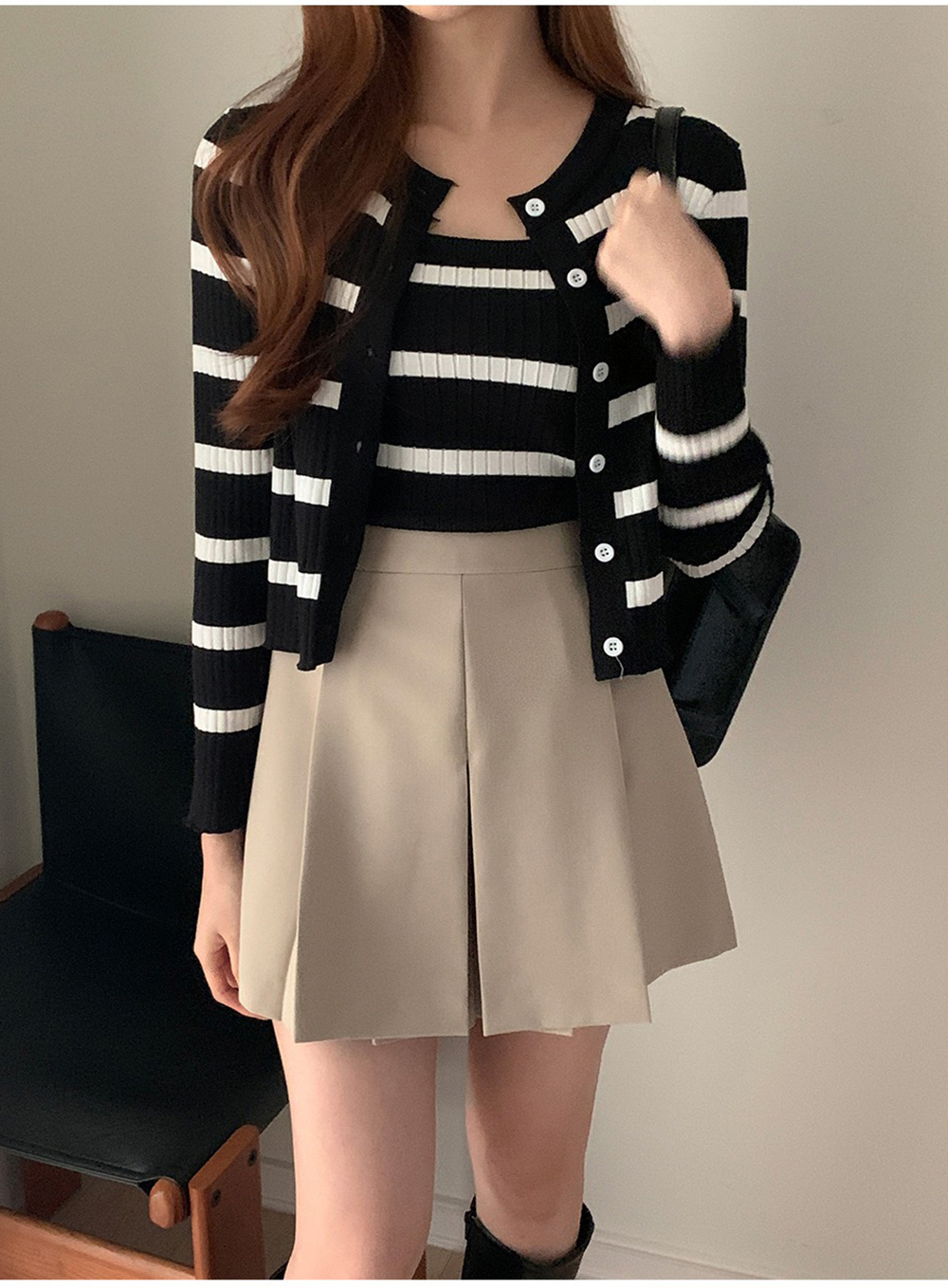 條紋兩件式上衣套裝,KOREA,355742,條紋兩件式上衣套裝,領500,999免運