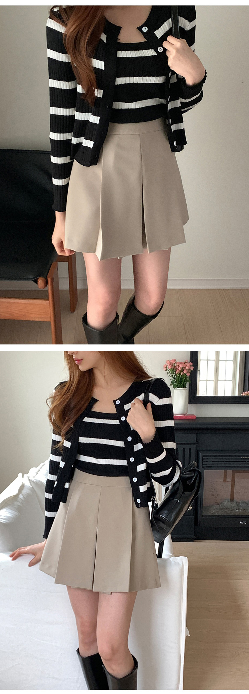 條紋兩件式上衣套裝,KOREA,355742,條紋兩件式上衣套裝,領500,999免運