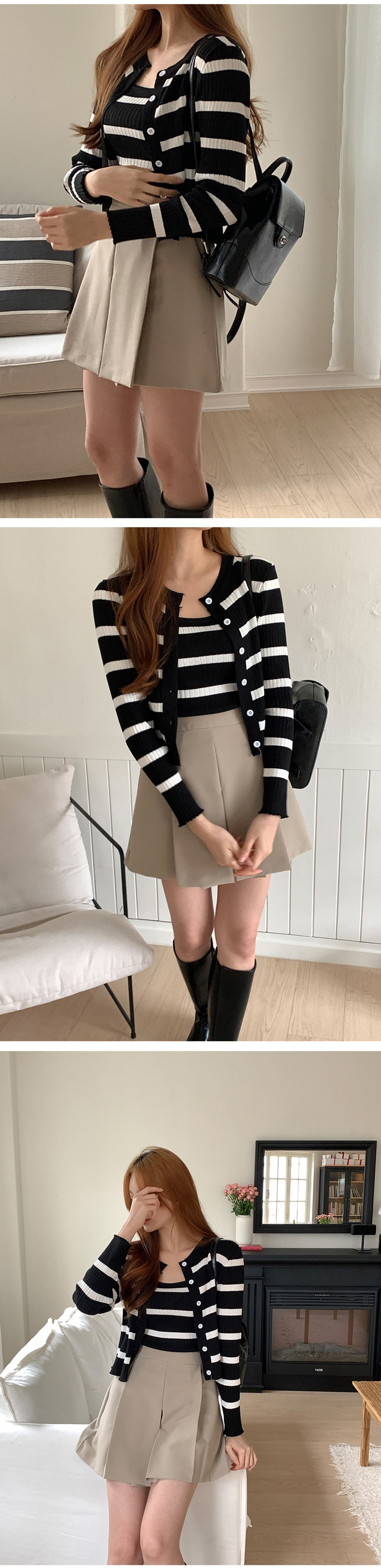 條紋兩件式上衣套裝,KOREA,355742,條紋兩件式上衣套裝,領500,999免運