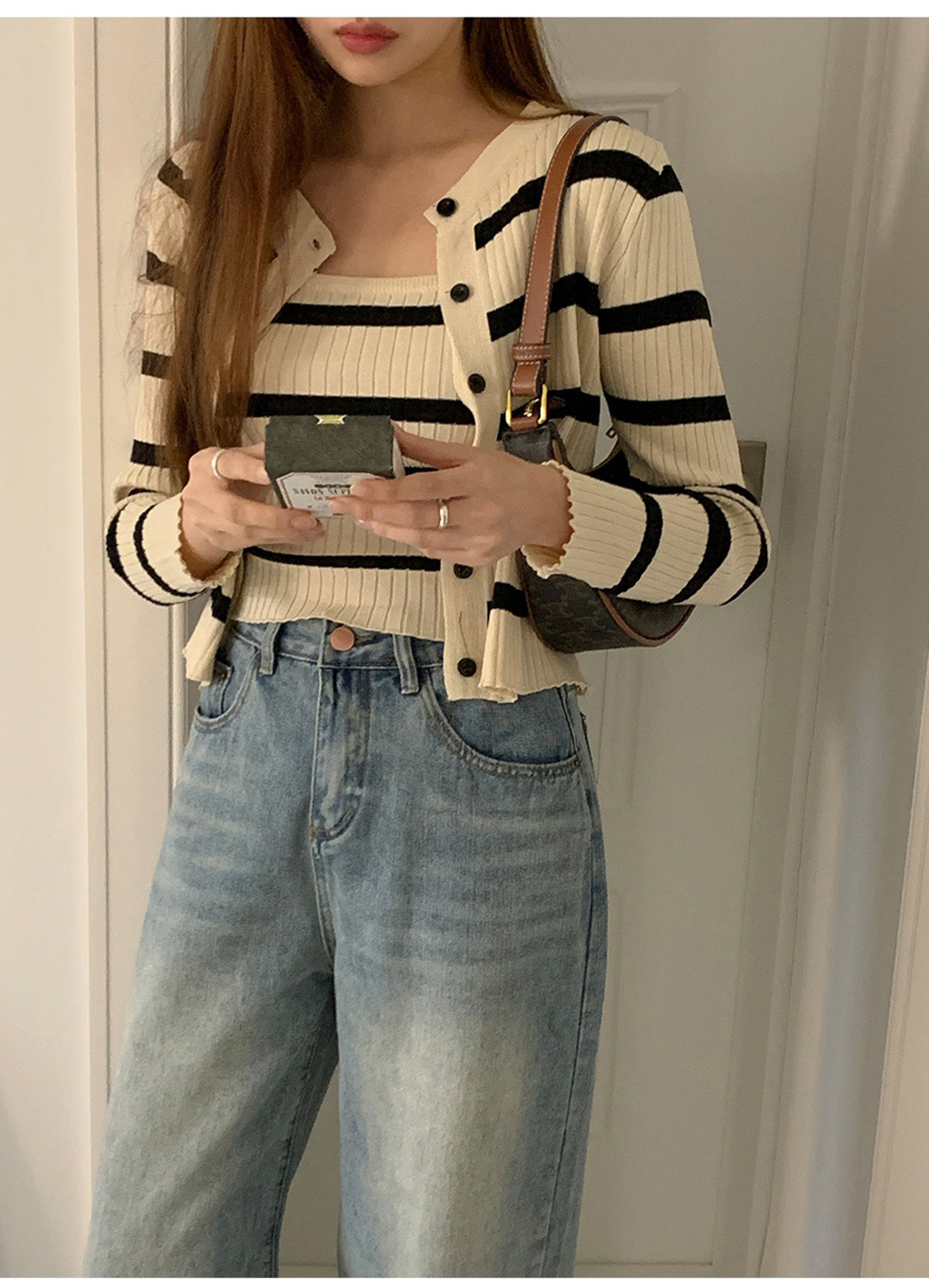 條紋兩件式上衣套裝,KOREA,355742,條紋兩件式上衣套裝,領500,999免運