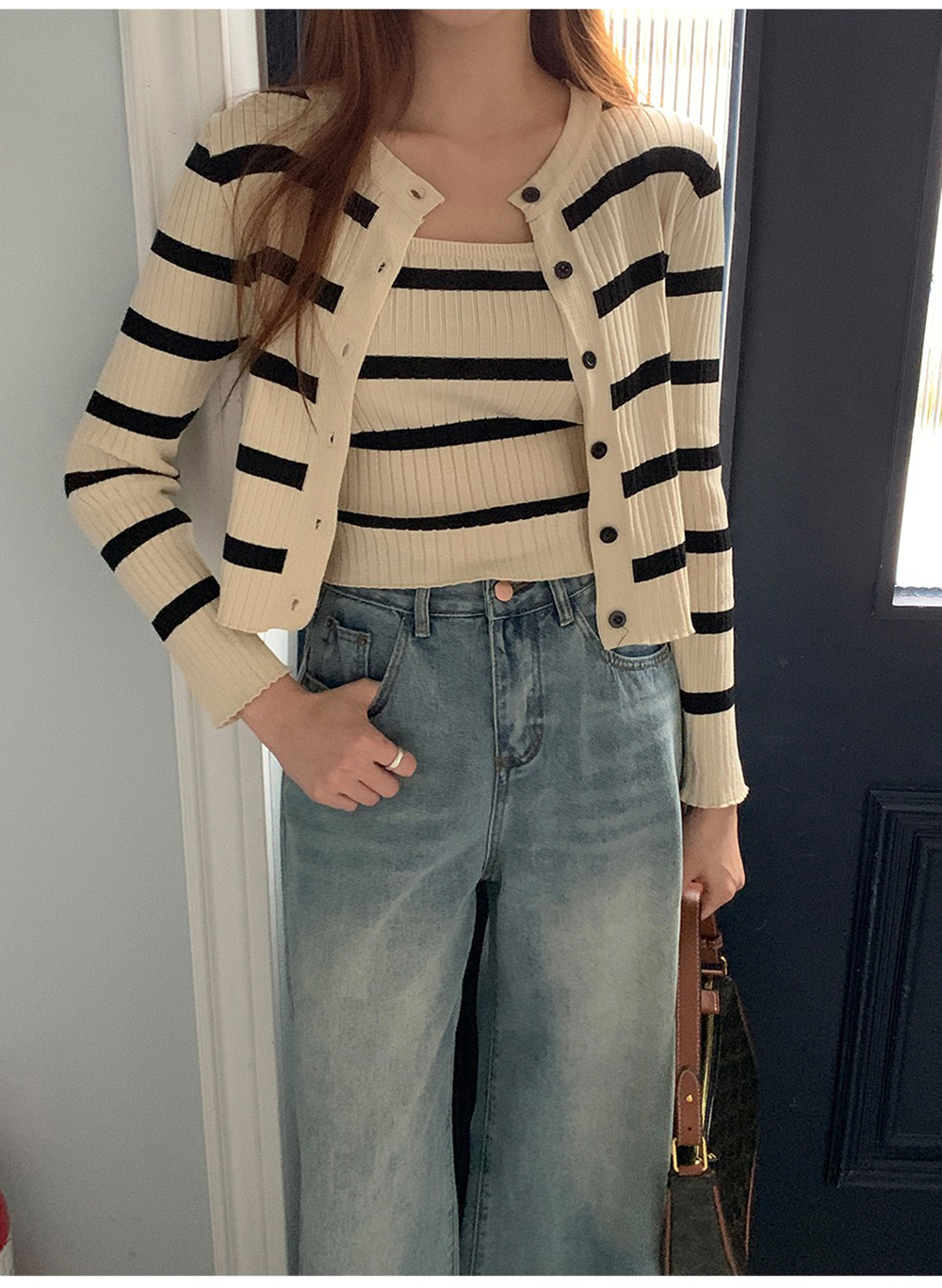 條紋兩件式上衣套裝,KOREA,355742,條紋兩件式上衣套裝,領500,999免運