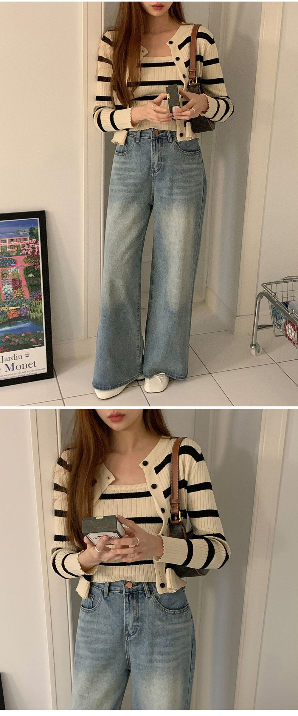 條紋兩件式上衣套裝,KOREA,355742,條紋兩件式上衣套裝,領500,999免運