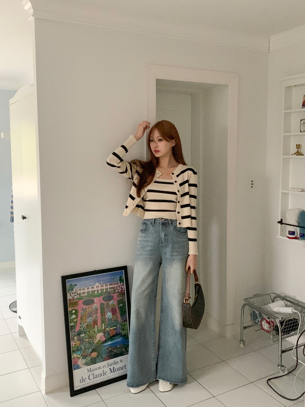 條紋兩件式上衣套裝,KOREA,355742,條紋兩件式上衣套裝,領500,999免運