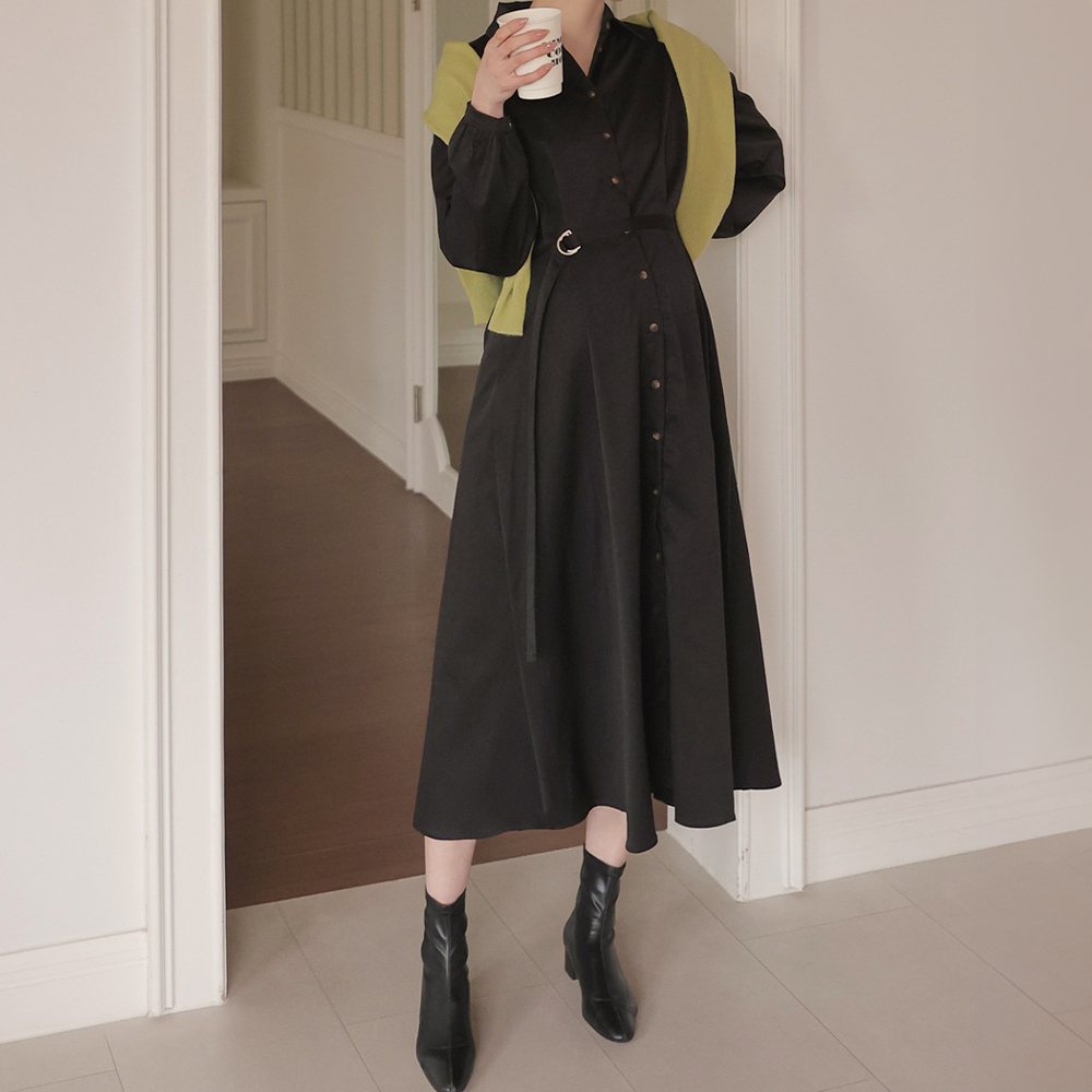 風衣質感襯衫領長洋裝