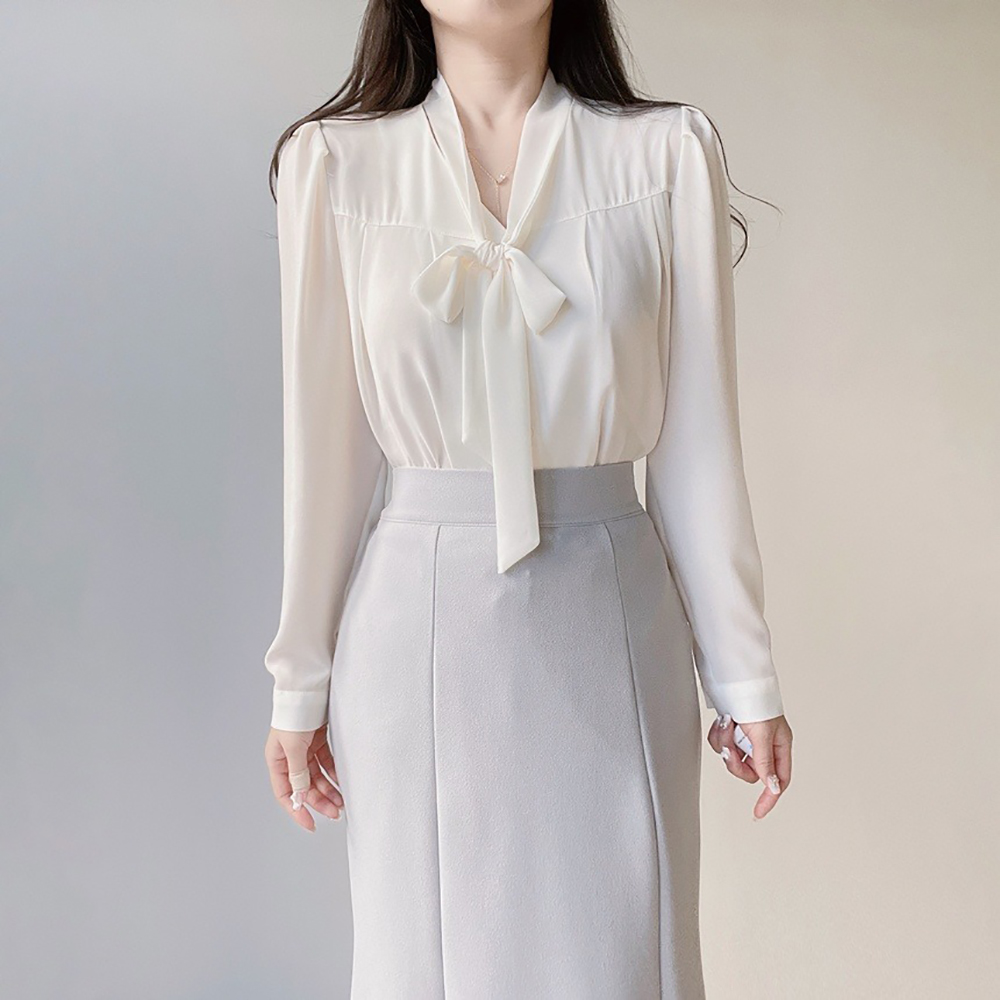 氣質領巾綁帶V領襯衫,KOREA,355783,氣質領巾綁帶V領襯衫,周新品優惠,NEWARRIVAL