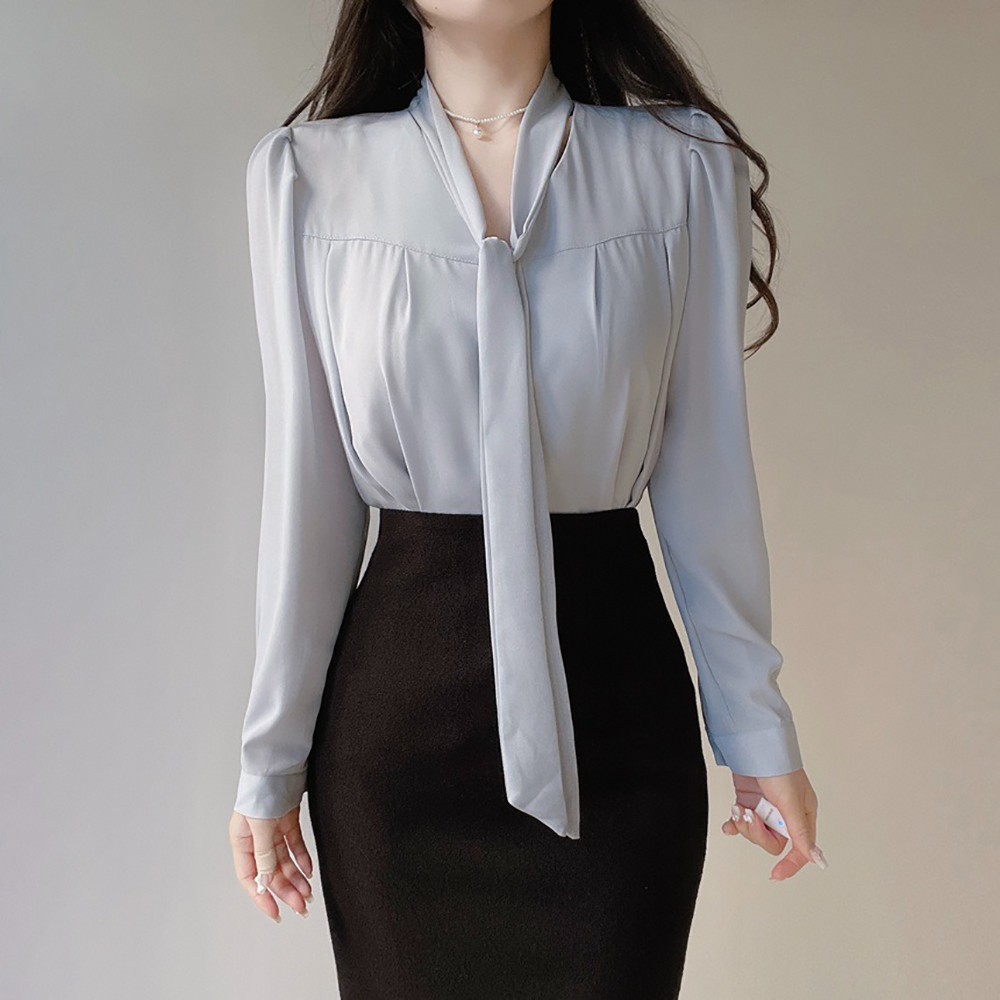 氣質領巾綁帶V領襯衫,KOREA,355783,氣質領巾綁帶V領襯衫,周新品優惠,NEWARRIVAL