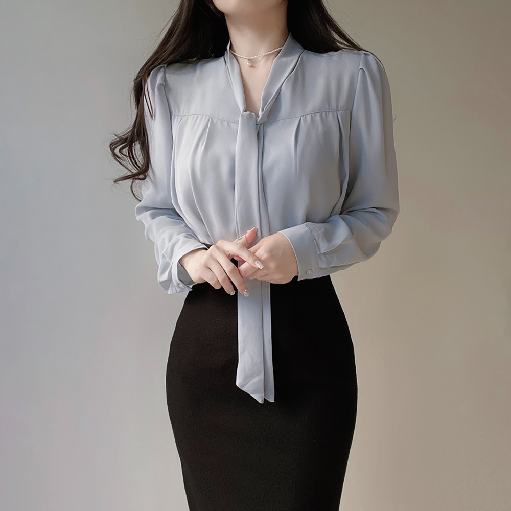 氣質領巾綁帶V領襯衫,KOREA,355783,氣質領巾綁帶V領襯衫,周新品優惠,NEWARRIVAL