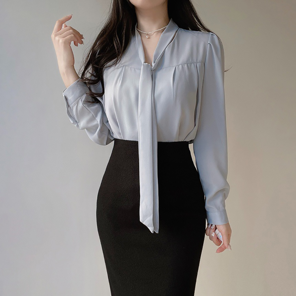 氣質領巾綁帶V領襯衫,KOREA,355783,氣質領巾綁帶V領襯衫,周新品優惠,NEWARRIVAL