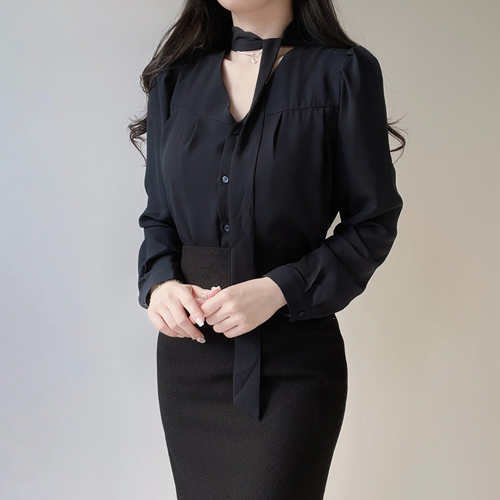 氣質領巾綁帶V領襯衫,KOREA,355783,氣質領巾綁帶V領襯衫,周新品優惠,NEWARRIVAL