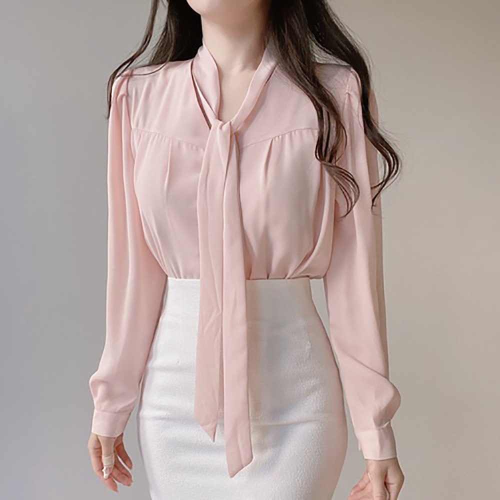 氣質領巾綁帶V領襯衫,KOREA,355783,氣質領巾綁帶V領襯衫,周新品優惠,NEWARRIVAL