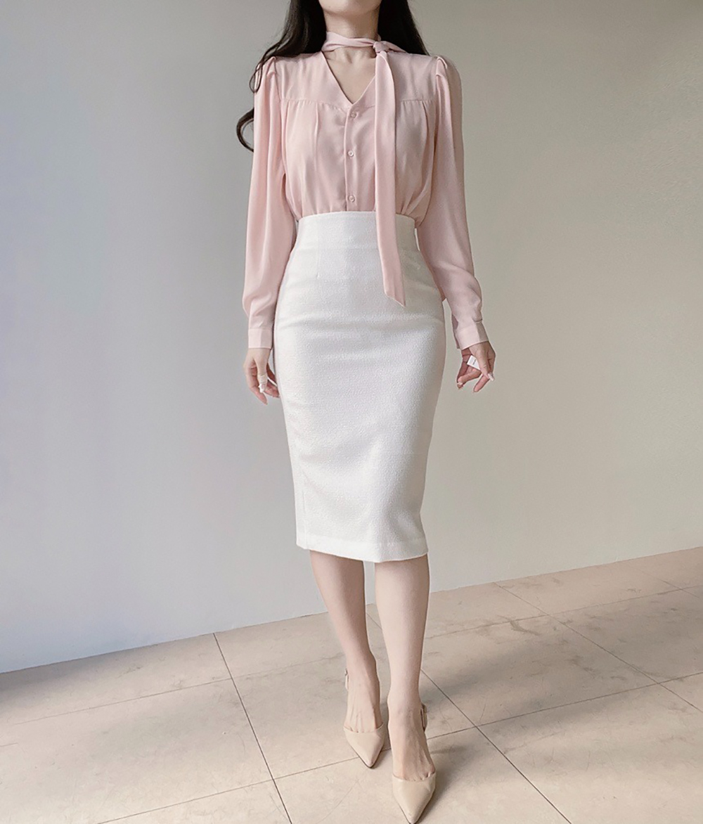 氣質領巾綁帶V領襯衫,KOREA,355783,氣質領巾綁帶V領襯衫,周新品優惠,NEWARRIVAL