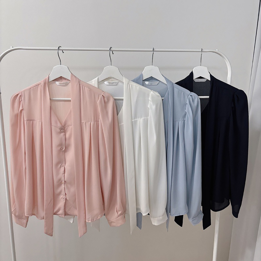 氣質領巾綁帶V領襯衫,KOREA,355783,氣質領巾綁帶V領襯衫,周新品優惠,NEWARRIVAL