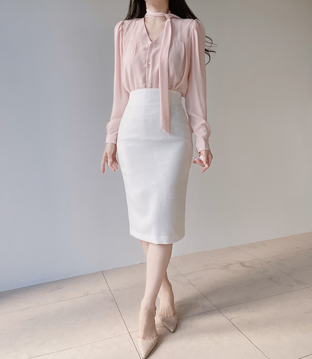 氣質領巾綁帶V領襯衫,KOREA,355783,氣質領巾綁帶V領襯衫,周新品優惠,NEWARRIVAL