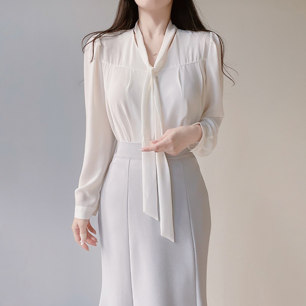 氣質領巾綁帶V領襯衫,KOREA,355783,氣質領巾綁帶V領襯衫,周新品優惠,NEWARRIVAL