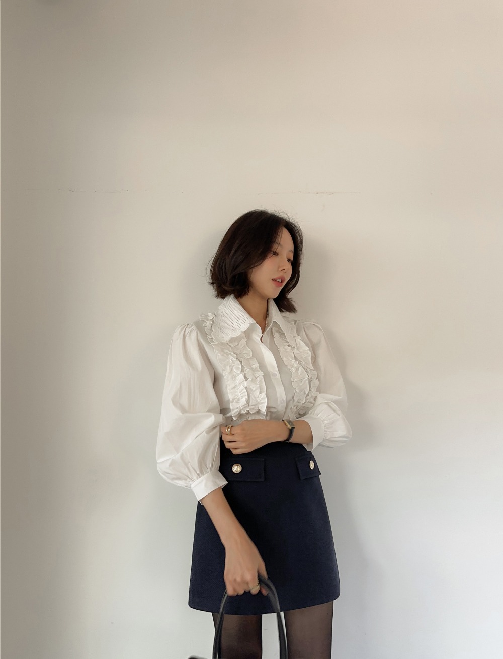 氣質款荷葉邊長袖襯衫,KOREA,355938,氣質款荷葉邊長袖襯衫,領500,999免運