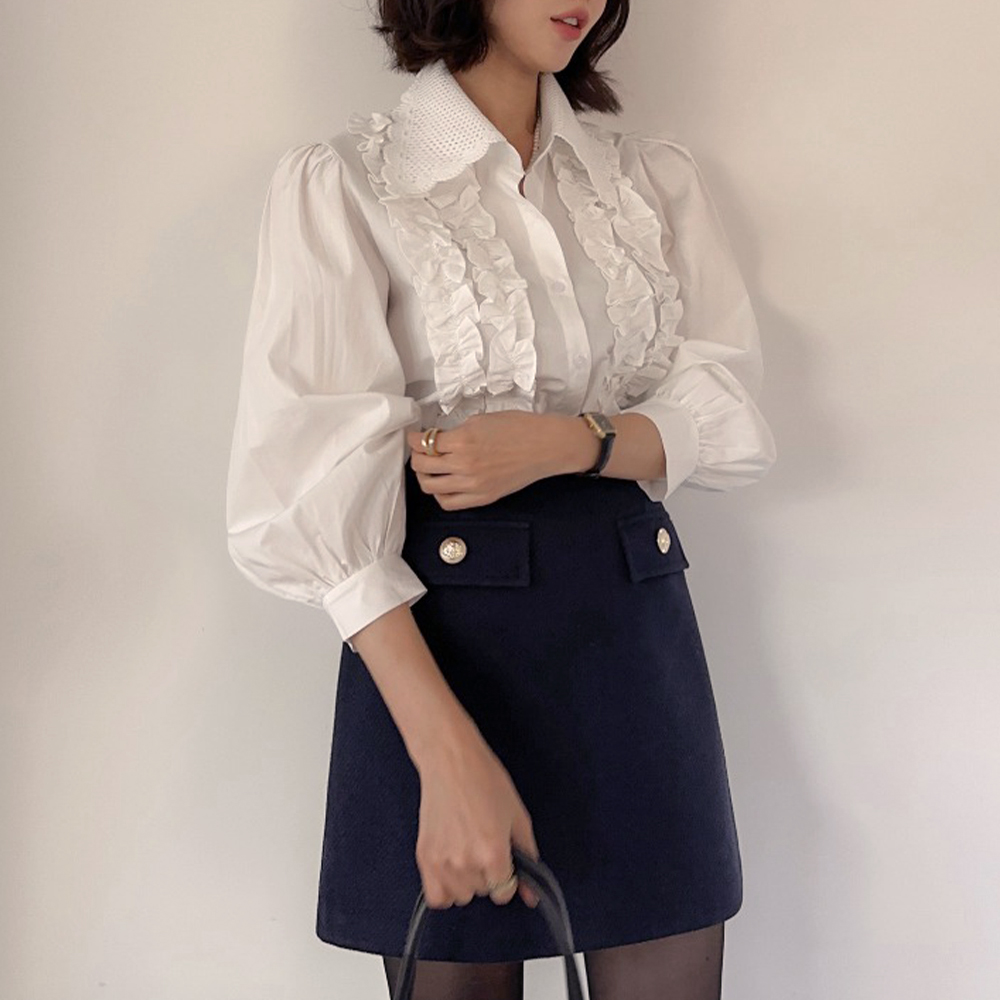 氣質款荷葉邊長袖襯衫