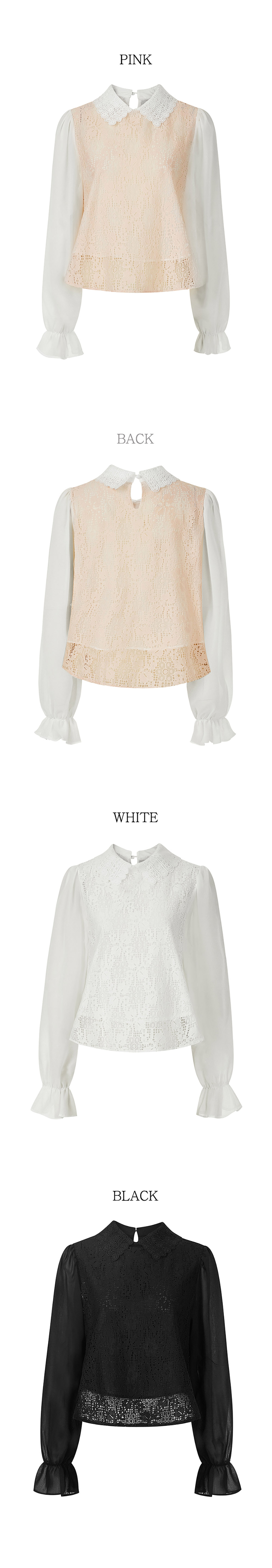 花朵蕾絲拼接袖襯衫,KOREA,355513,花朵蕾絲拼接袖襯衫,領500,999免運