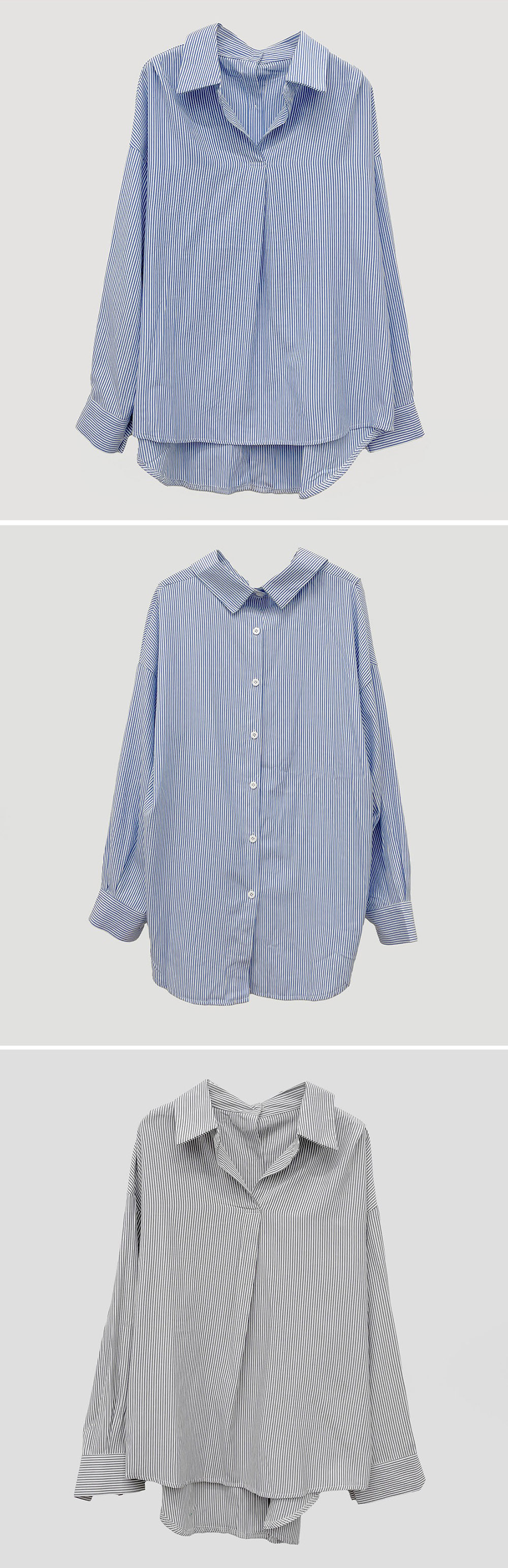 寬鬆前後兩穿條紋襯衫,KOREA,355693,寬鬆前後兩穿條紋襯衫,領500,999免運