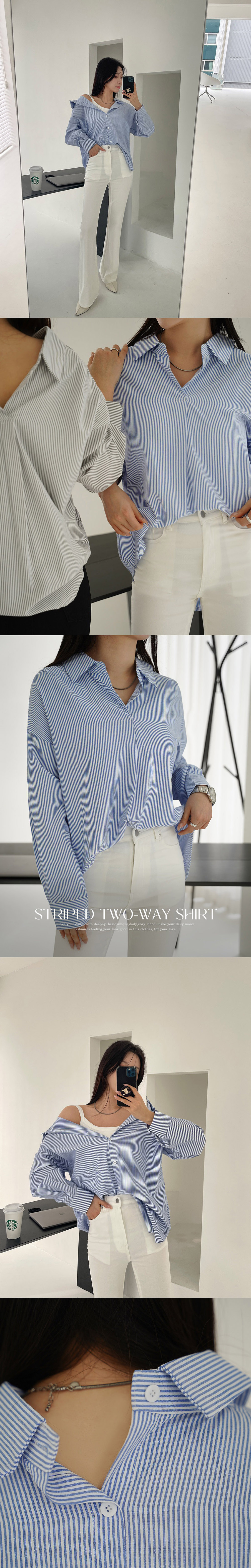 寬鬆前後兩穿條紋襯衫,KOREA,355693,寬鬆前後兩穿條紋襯衫,領500,999免運